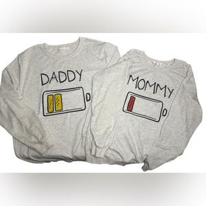 2 Tops Mommy & Daddy Dead Battery Sweater Long Sleeve Shirt Gray Large Men Women